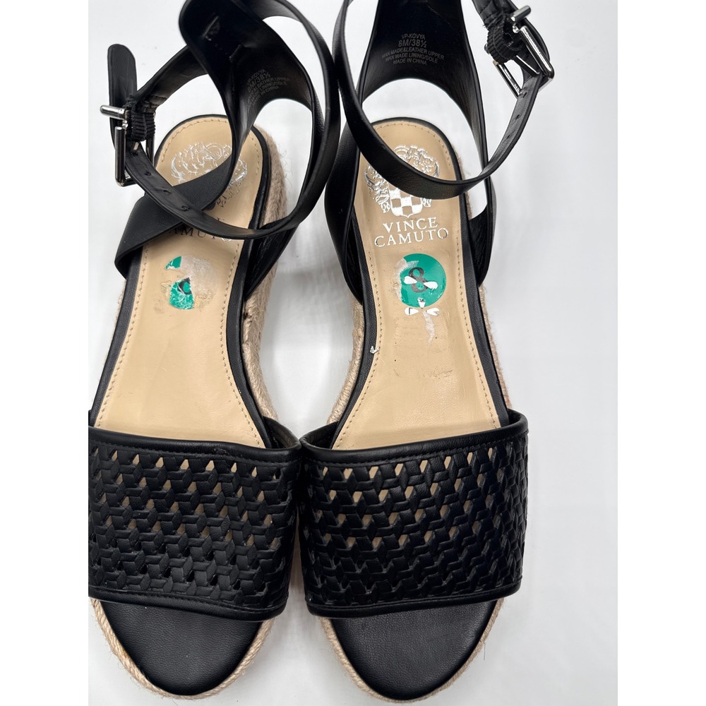 Vince Camuto Kovya Black Woven Leather Espadrille Platform‎ Sandals Womens 8M